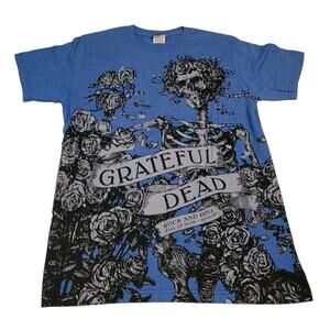 Grateful Dead T Shirt Size Large Blue All Over Print Rock & Roll Hall Of Fame